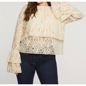 NEW MAT FASHION lacey tiered long sleeve blouse in vanilla
